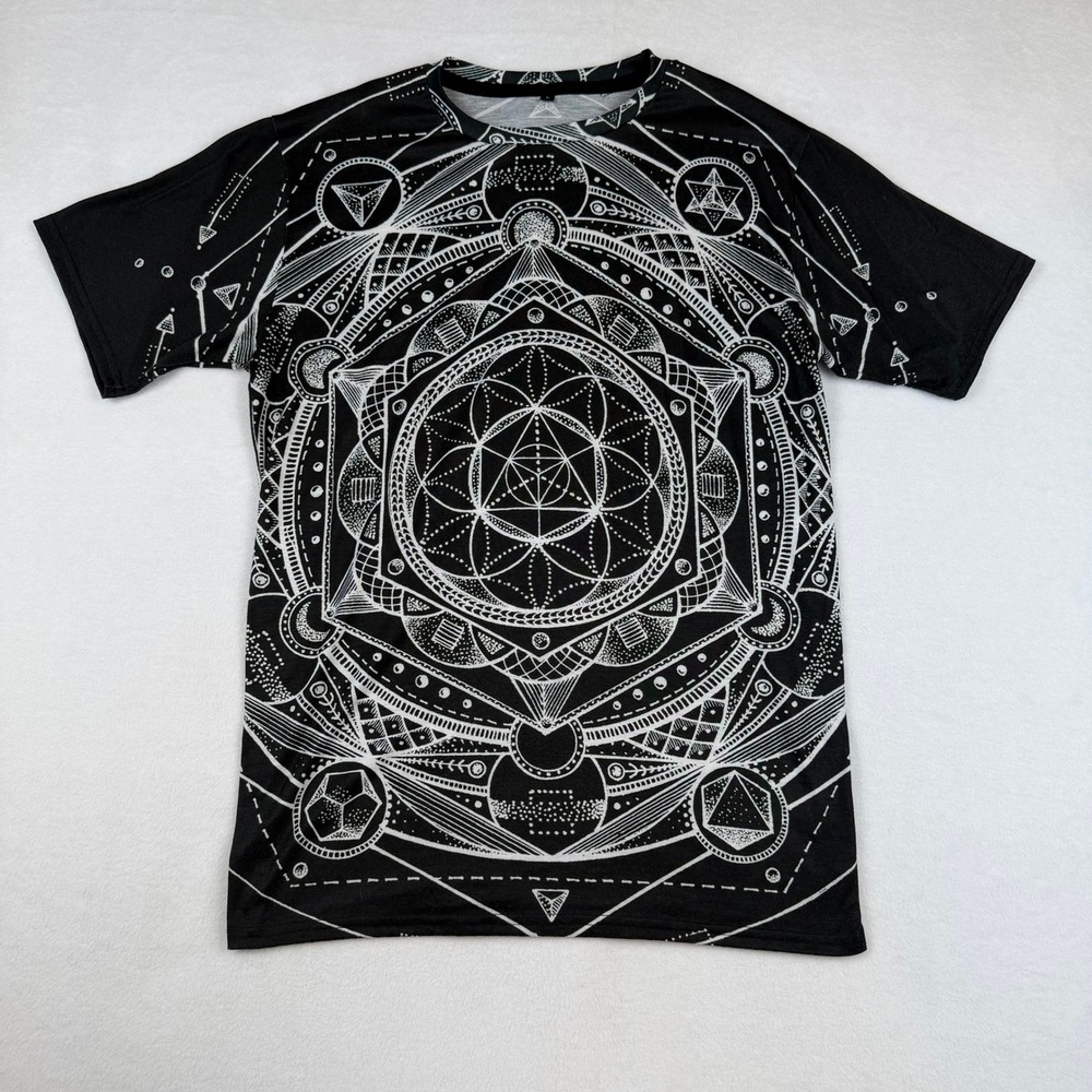 IEDM Sacred Geometry T-Shirt Mens L Black White Excellent All Over Print